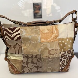 Coach Patchwork Shoulder Bag in Tan, Brown & Cream